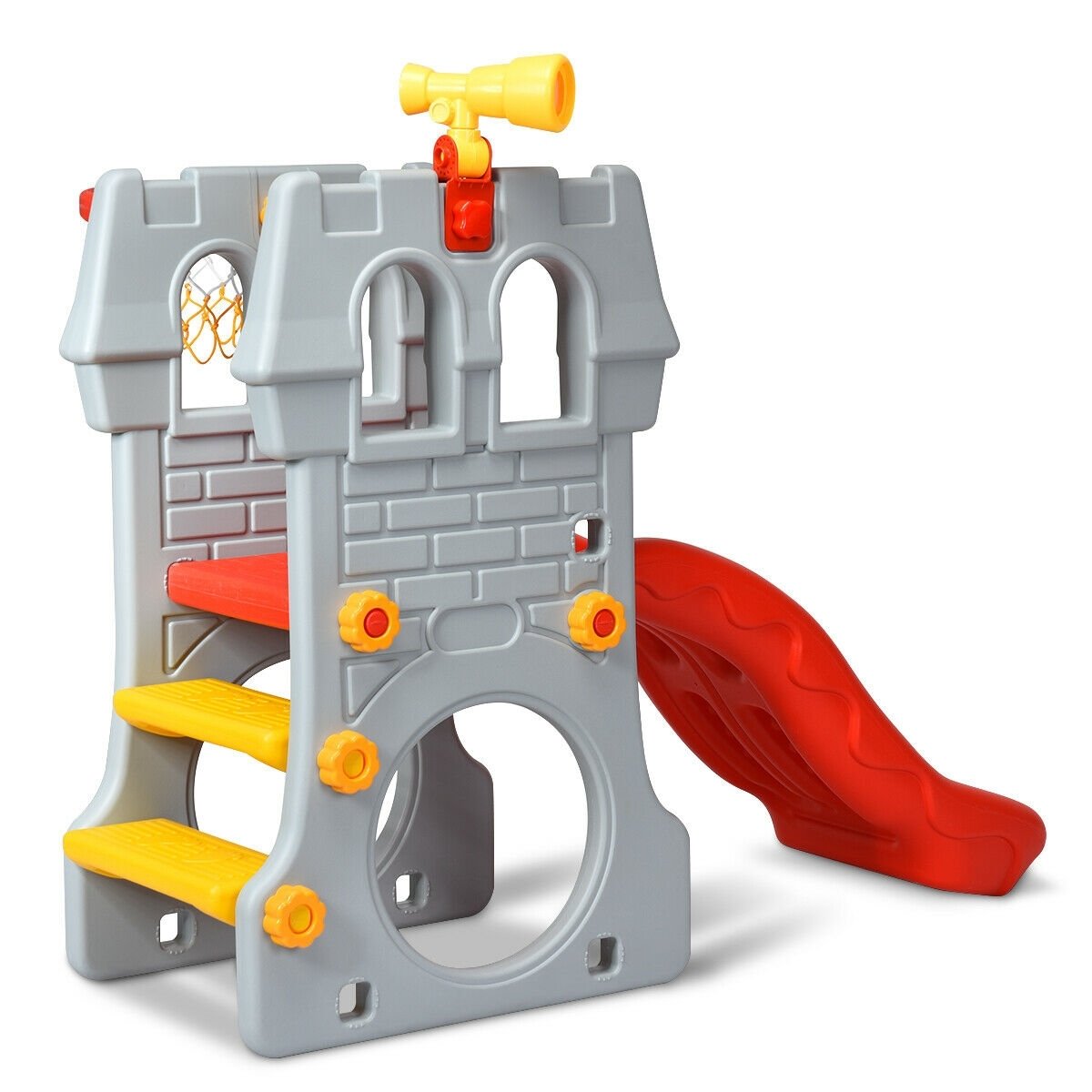 5 in 1 Toddler Climber Slide Playset with Basketball Hoop and Telescope, Multicolor Climbers & Slides   at Gallery Canada