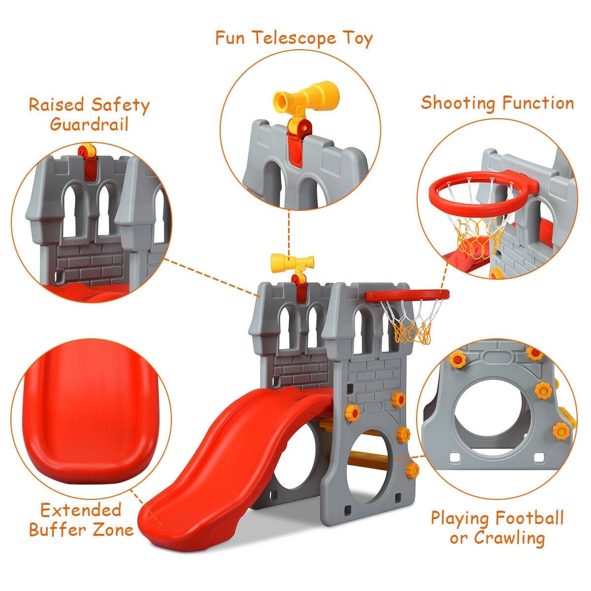 5 in 1 Toddler Climber Slide Playset with Basketball Hoop and Telescope, Multicolor Climbers & Slides   at Gallery Canada