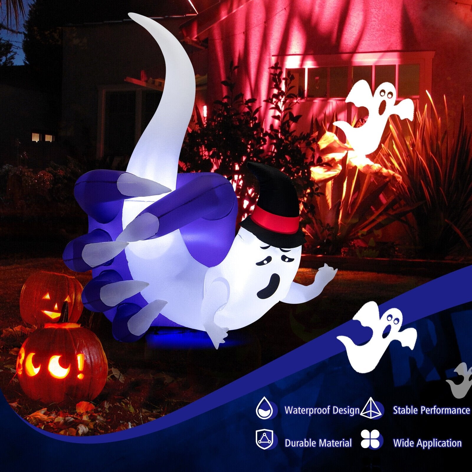 6 Feet Halloween Inflatable Hand Hold the Ghost with Built-in LED and Air Blower, White - Gallery Canada