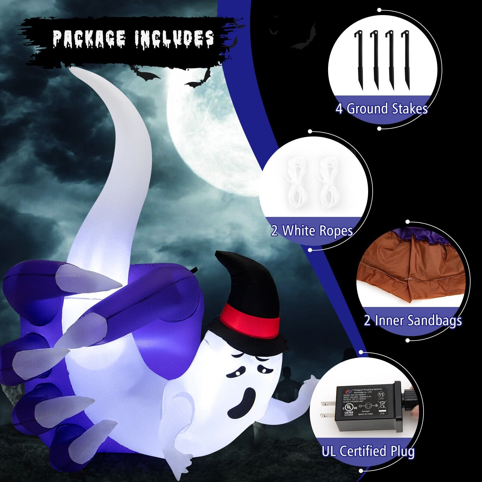 6 Feet Halloween Inflatable Hand Hold the Ghost with Built-in LED and Air Blower, White - Gallery Canada