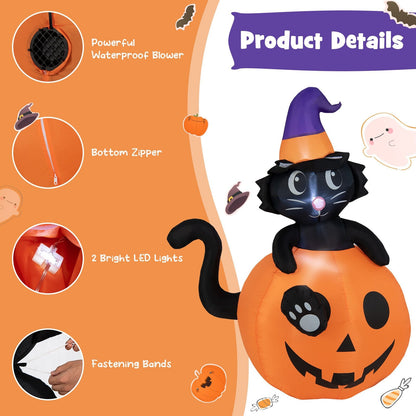 5 Feet Inflatable Halloween Pumpkin with Witch's Black Cat, Multicolor - Gallery Canada