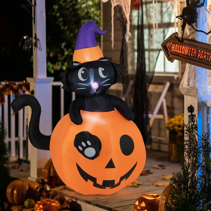 5 Feet Inflatable Halloween Pumpkin with Witch's Black Cat, Multicolor - Gallery Canada