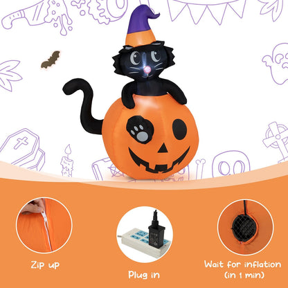 5 Feet Inflatable Halloween Pumpkin with Witch's Black Cat, Multicolor - Gallery Canada