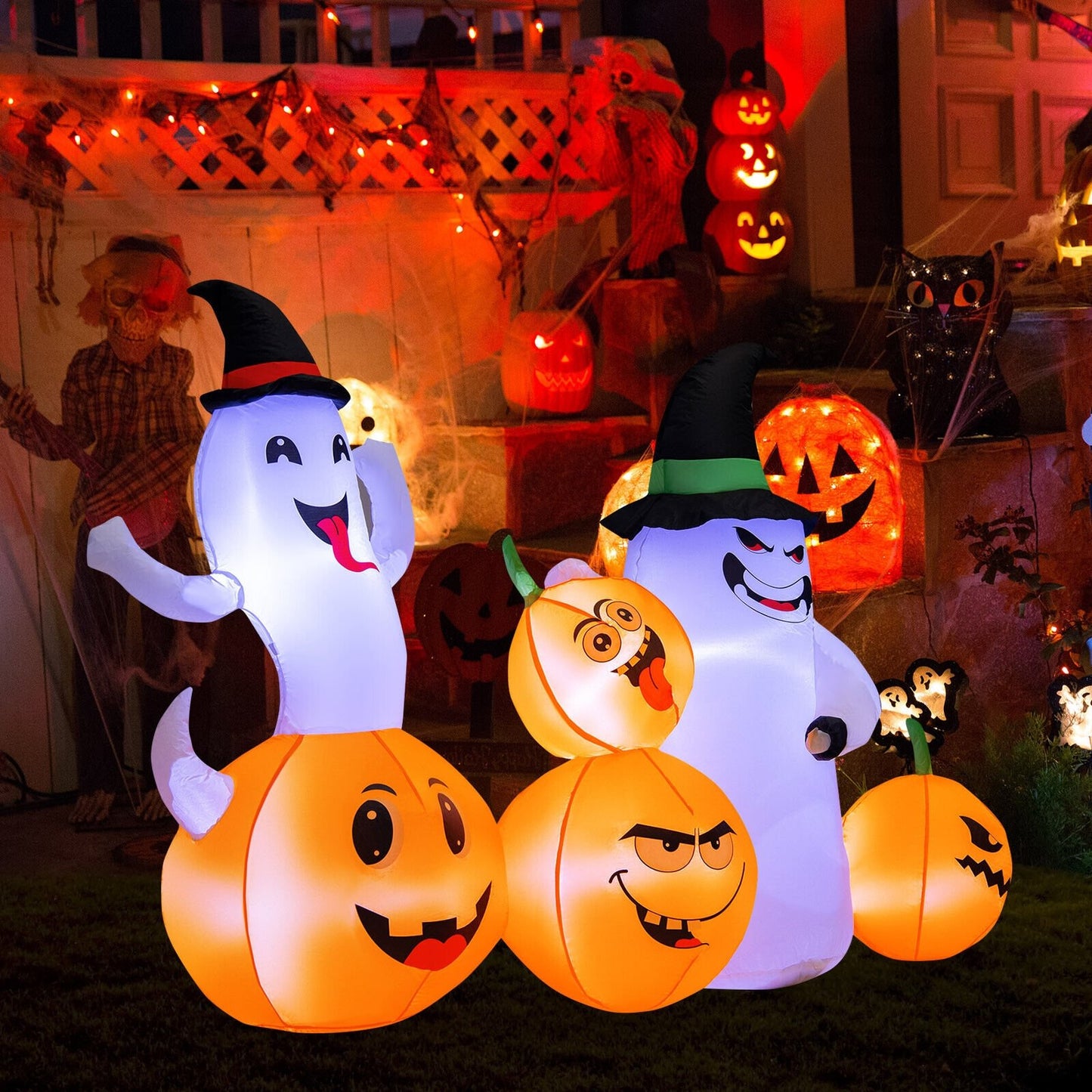 6 Feet Halloween Inflatable Pumpkins and Ghosts with LED Lights, Multicolor - Gallery Canada
