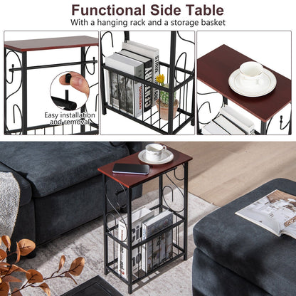 Side Sofa Narrow Table with Removable Paper Holder for Living Room, Brown End & Side Tables   at Gallery Canada