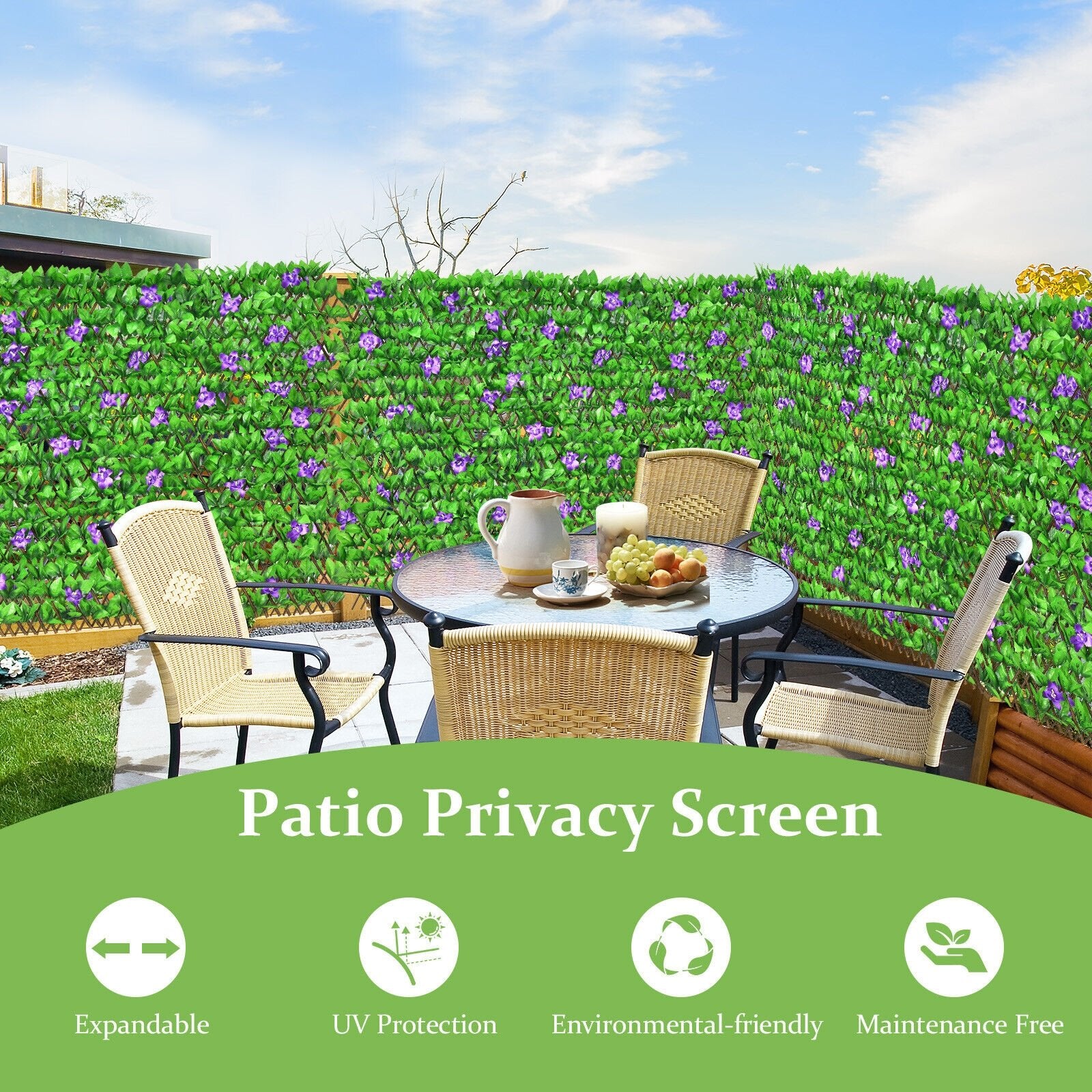 4 Pieces Expandable Faux Ivy Privacy Screen Fence Panel Pack with Flower, Purple Decorative Fencing & Flooring   at Gallery Canada