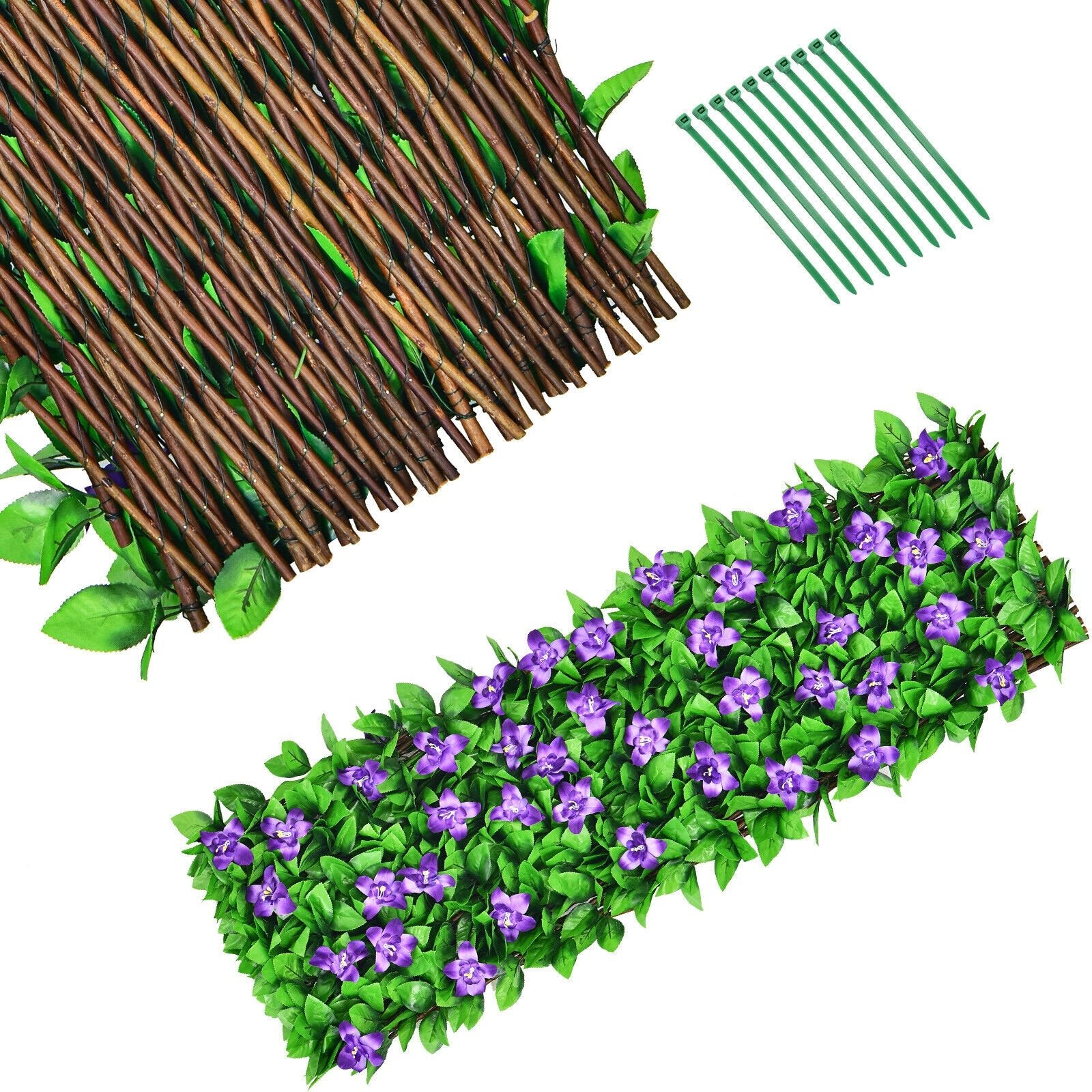 4 Pieces Expandable Faux Ivy Privacy Screen Fence Panel Pack with Flower, Purple Decorative Fencing & Flooring   at Gallery Canada