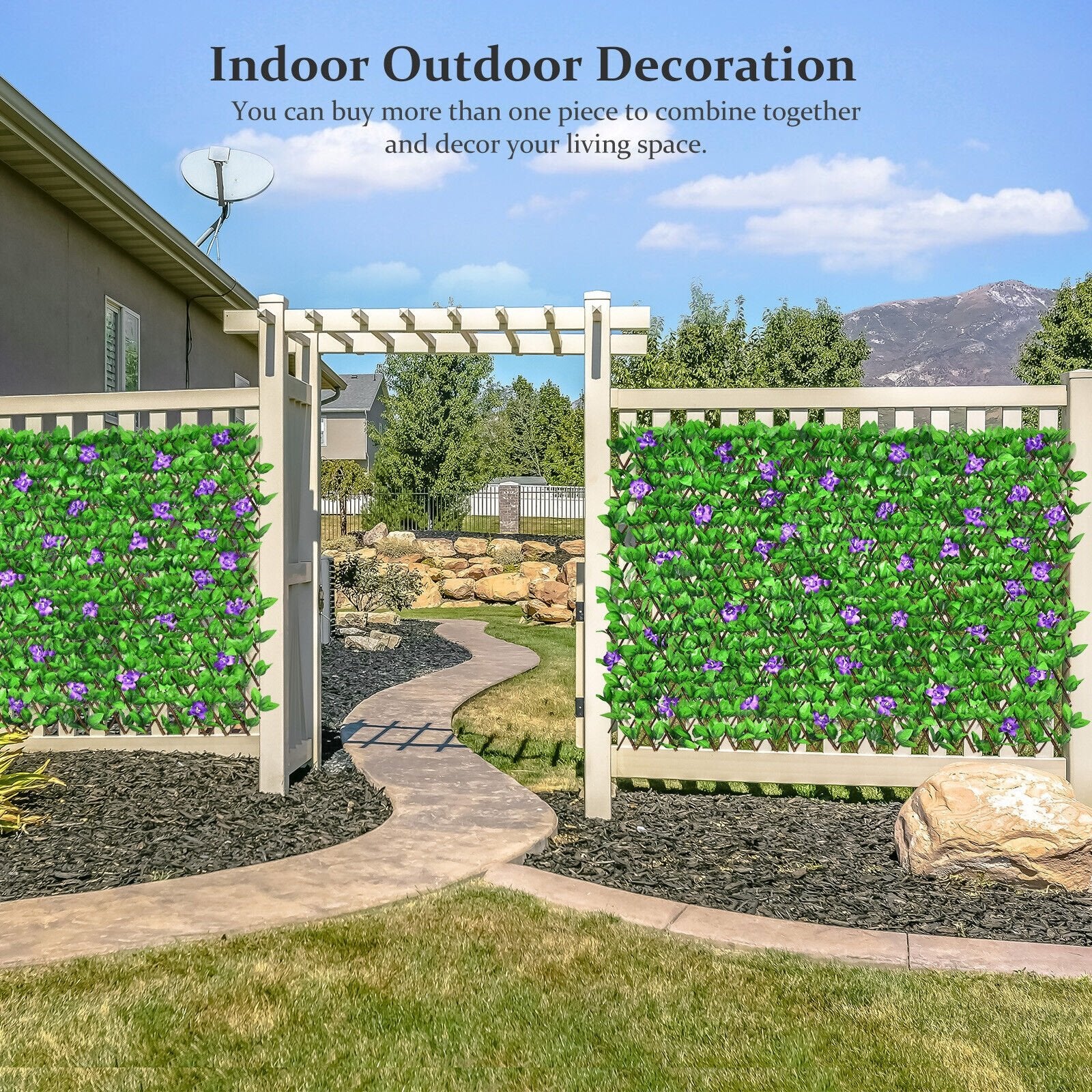 4 Pieces Expandable Faux Ivy Privacy Screen Fence Panel Pack with Flower, Purple Decorative Fencing & Flooring   at Gallery Canada