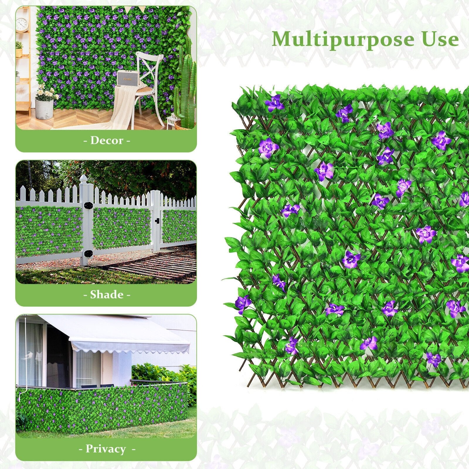 4 Pieces Expandable Faux Ivy Privacy Screen Fence Panel Pack with Flower, Purple Decorative Fencing & Flooring   at Gallery Canada