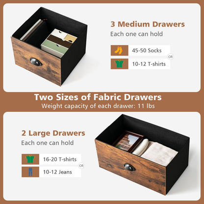 Dresser Organizer with 5 Drawers and Wooden Top, Rustic Brown - Gallery Canada
