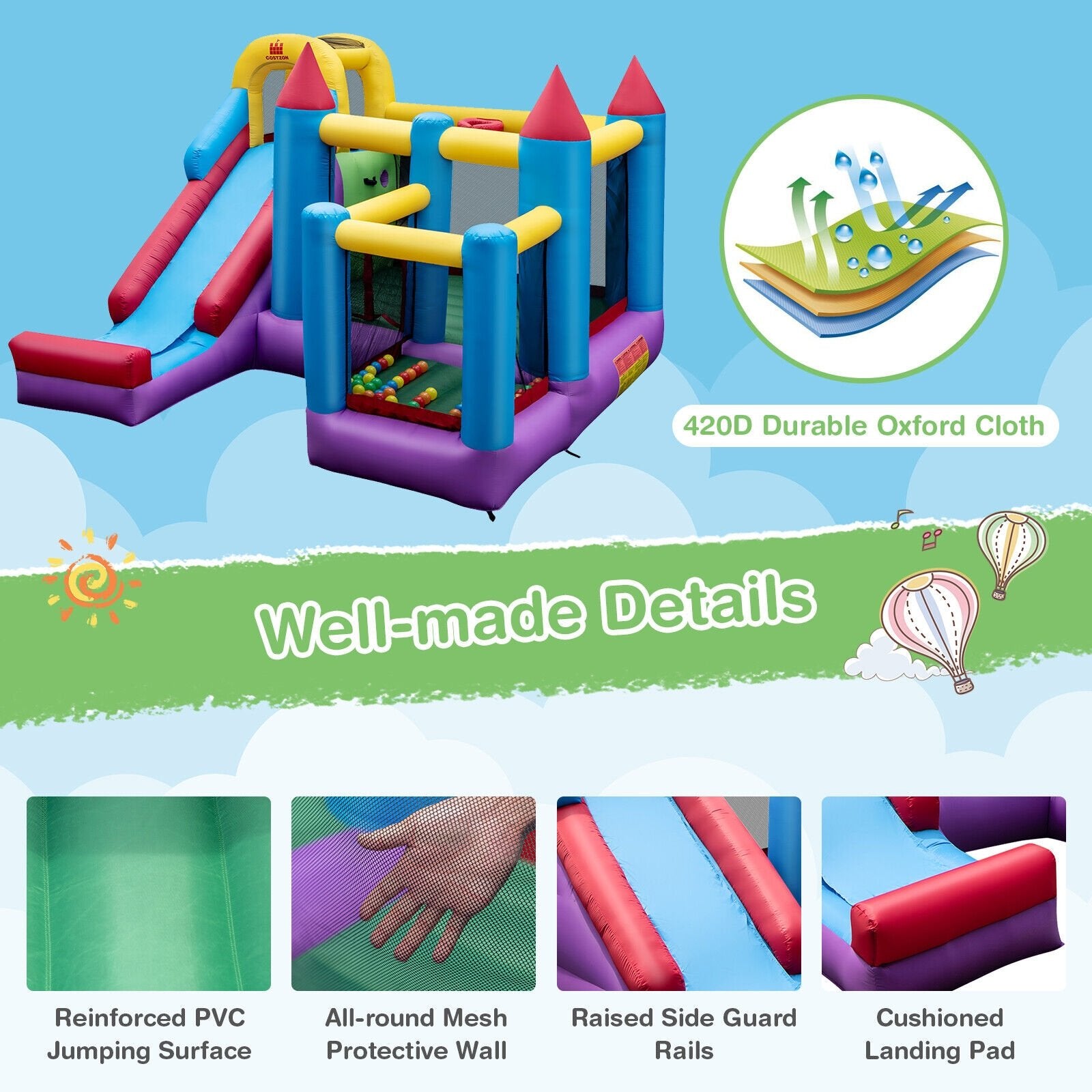 5-in-1 Inflatable Bounce Castle without Blower, Multicolor - Gallery Canada