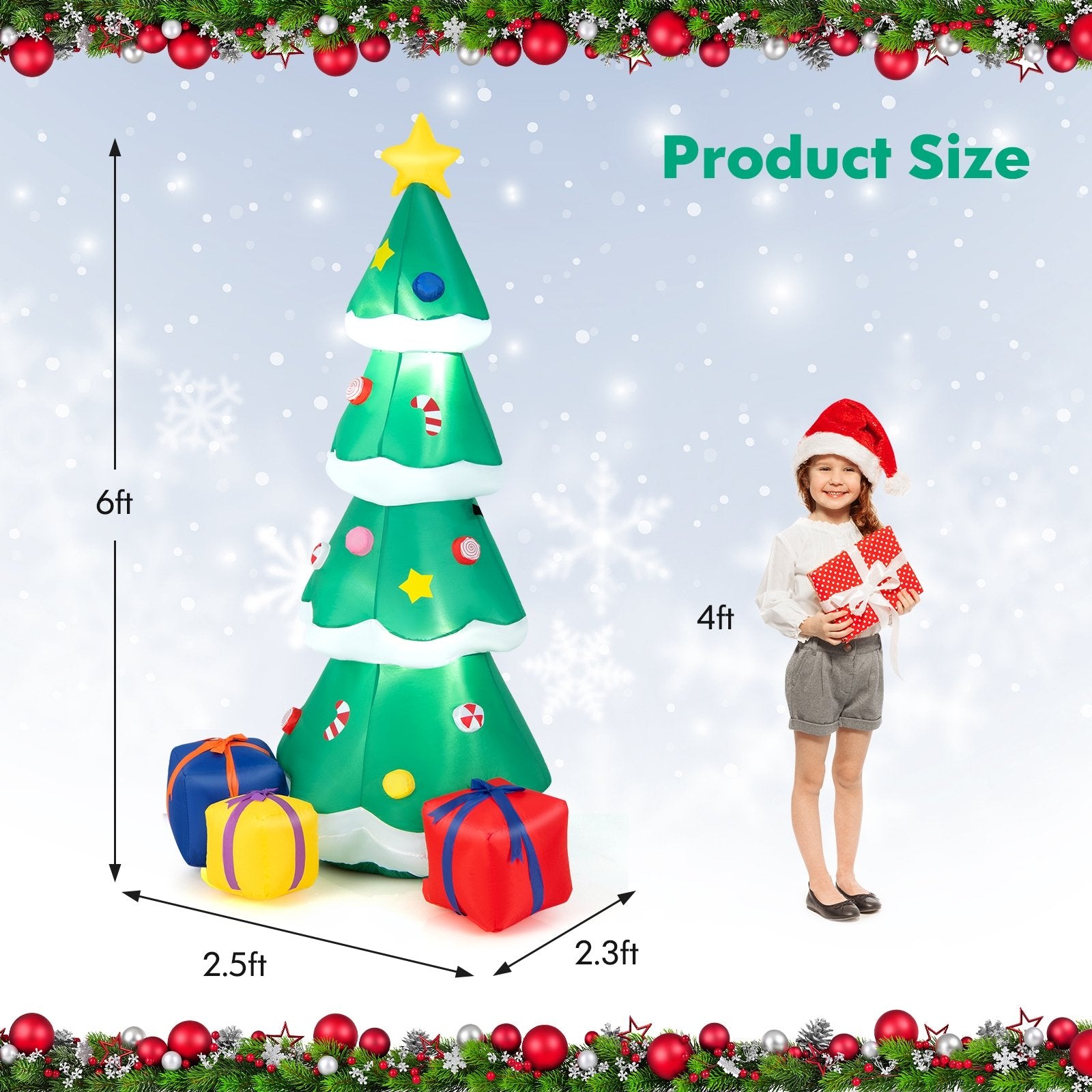 6 Feet Tall Blow up Christmas Tree with 3 Gift Boxes, Multicolor Christmas Inflatables   at Gallery Canada