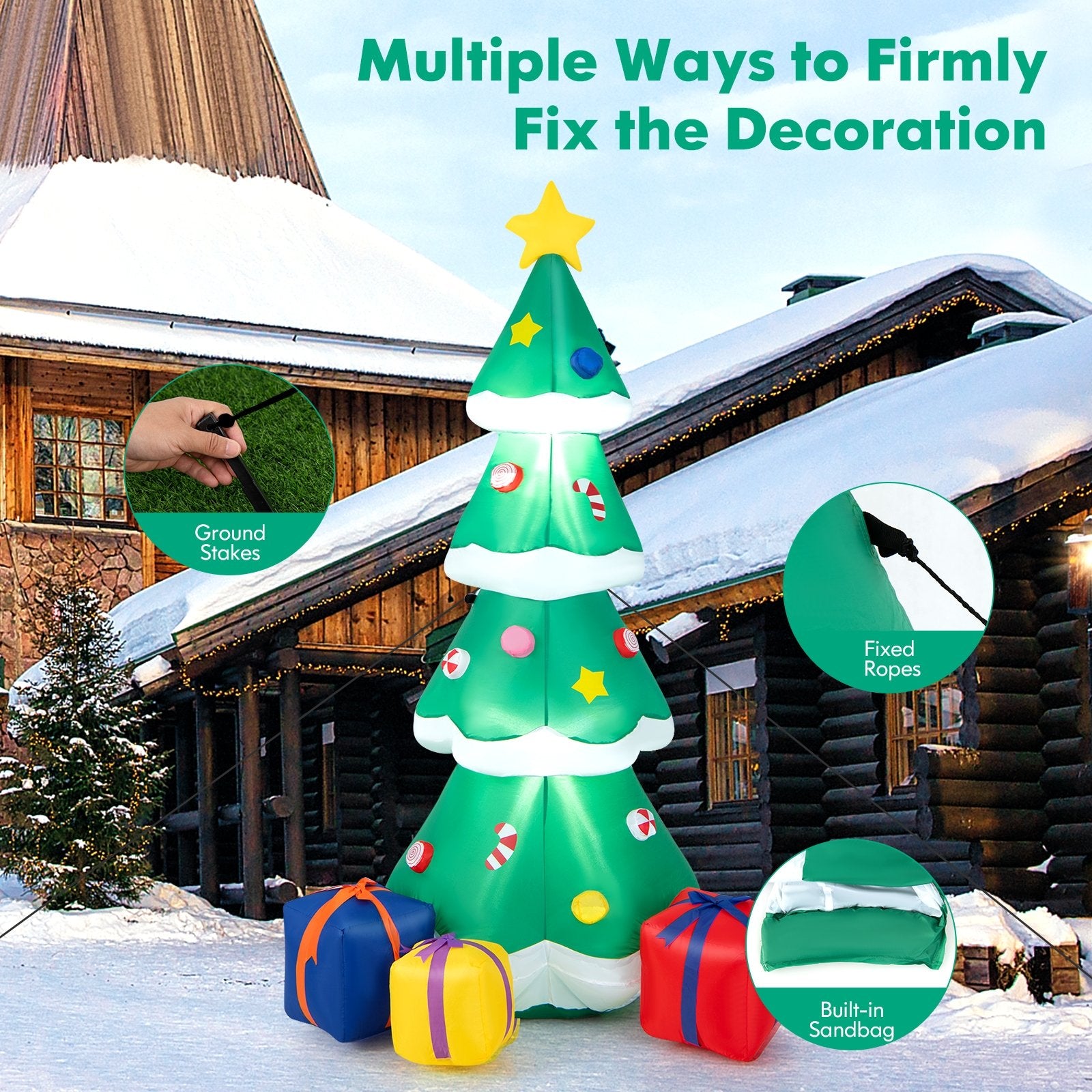 6 Feet Tall Blow up Christmas Tree with 3 Gift Boxes, Multicolor Christmas Inflatables   at Gallery Canada