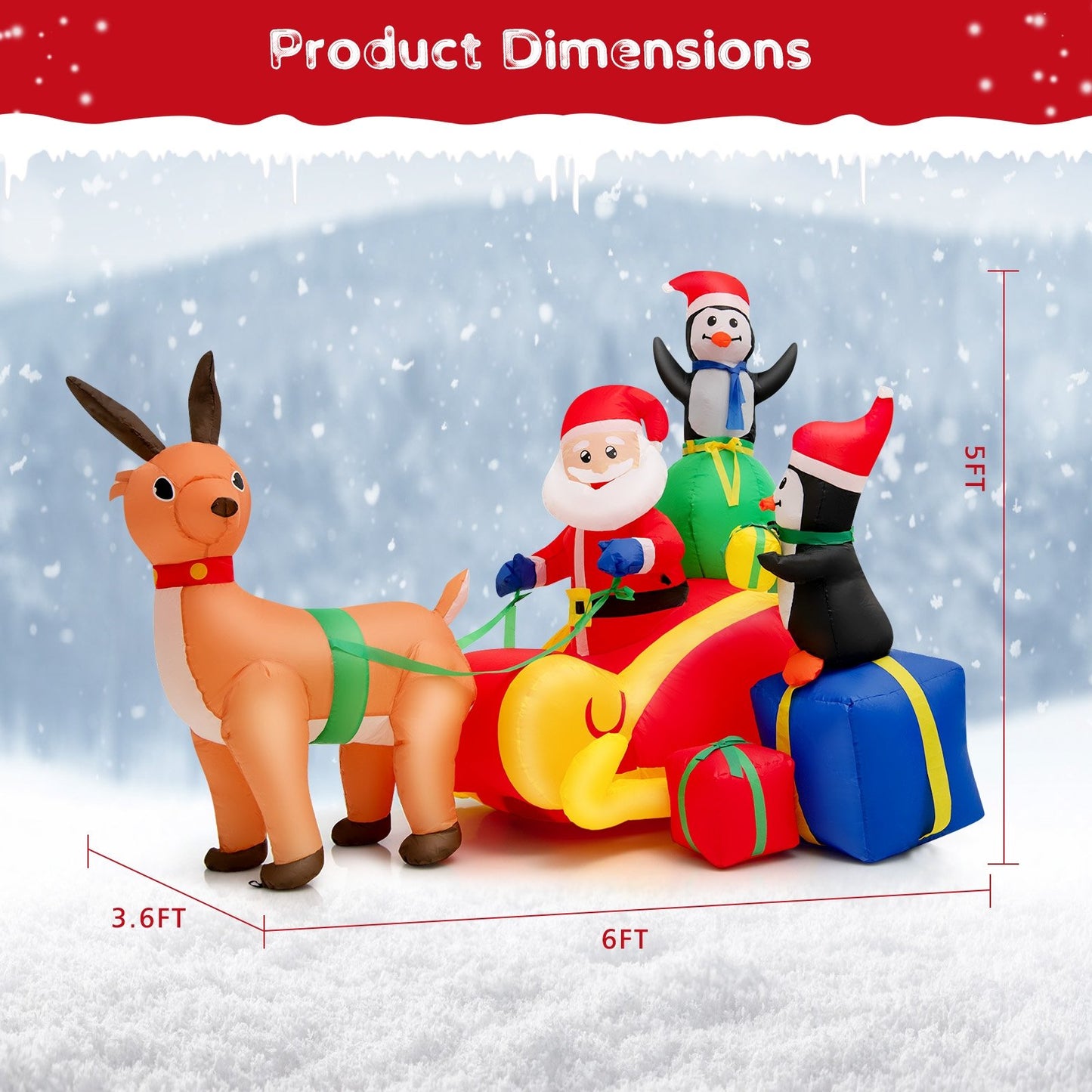 6 Feet Long Christmas Inflatable Decoration with Built-in LED Lights and Waterproof Blower, Multicolor - Gallery Canada