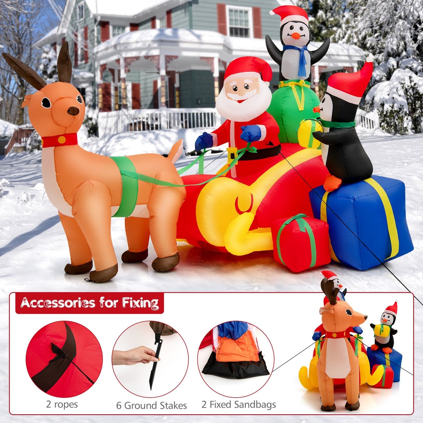 6 Feet Long Christmas Inflatable Decoration with Built-in LED Lights and Waterproof Blower, Multicolor - Gallery Canada