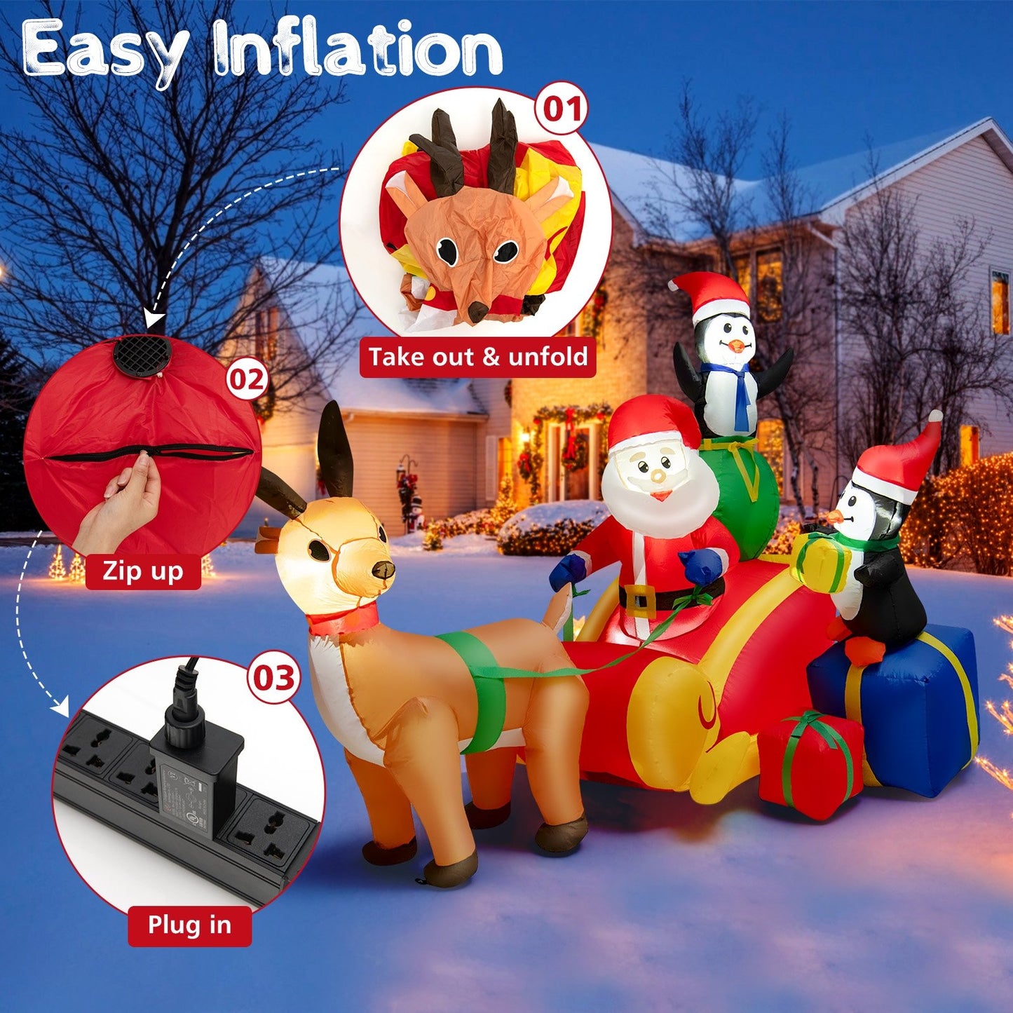 6 Feet Long Christmas Inflatable Decoration with Built-in LED Lights and Waterproof Blower, Multicolor - Gallery Canada