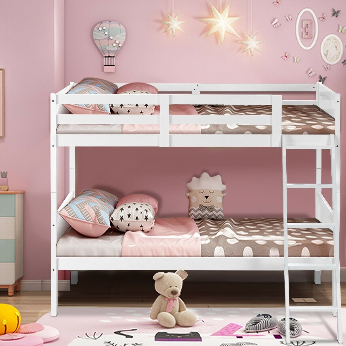 Twin Size Wooden Bunk Beds Convertible 2 Individual Beds, White Bunk Bed Frame   at Gallery Canada