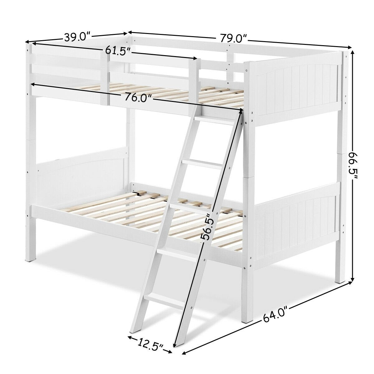 Twin Size Wooden Bunk Beds Convertible 2 Individual Beds, White Bunk Bed Frame   at Gallery Canada