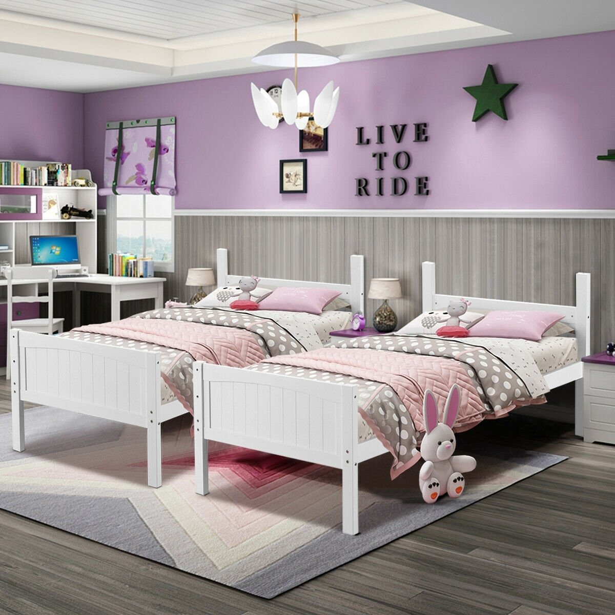 Twin Size Wooden Bunk Beds Convertible 2 Individual Beds, White Bunk Bed Frame   at Gallery Canada