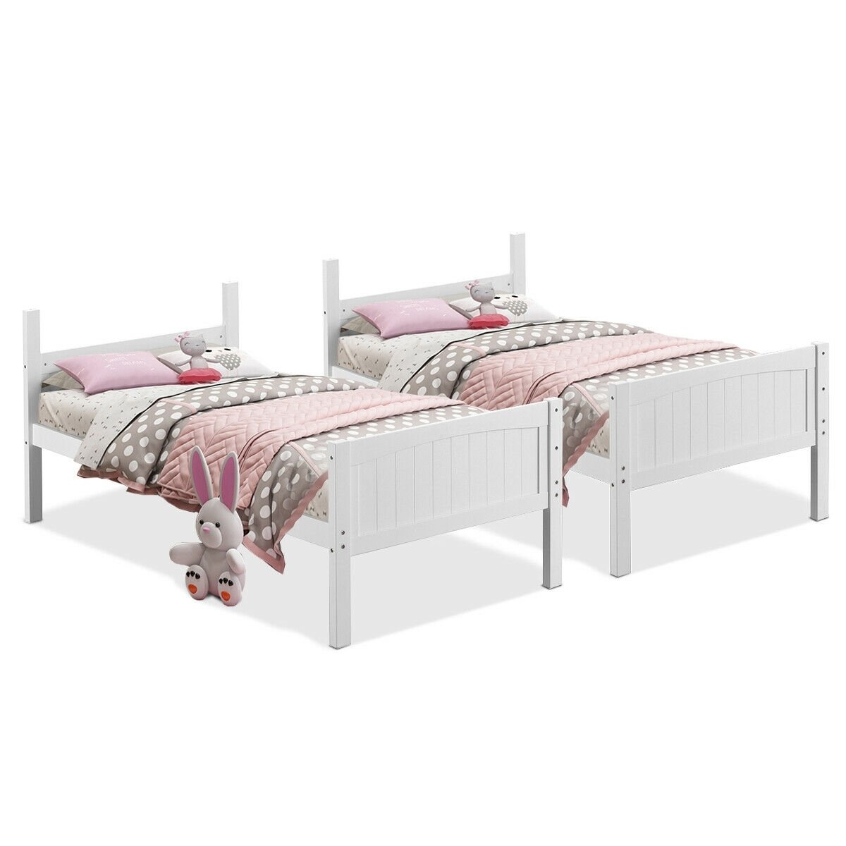 Twin Size Wooden Bunk Beds Convertible 2 Individual Beds, White Bunk Bed Frame   at Gallery Canada