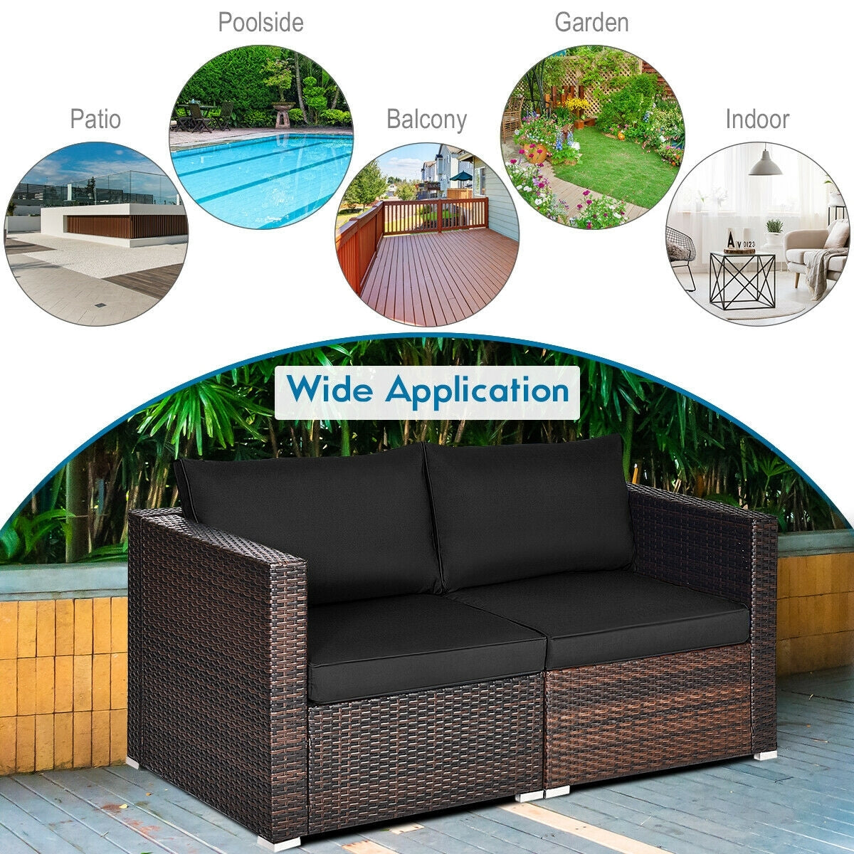 2 Pieces Patio Rattan Sectional Conversation Sofa Set, Black Outdoor Sectionals   at Gallery Canada