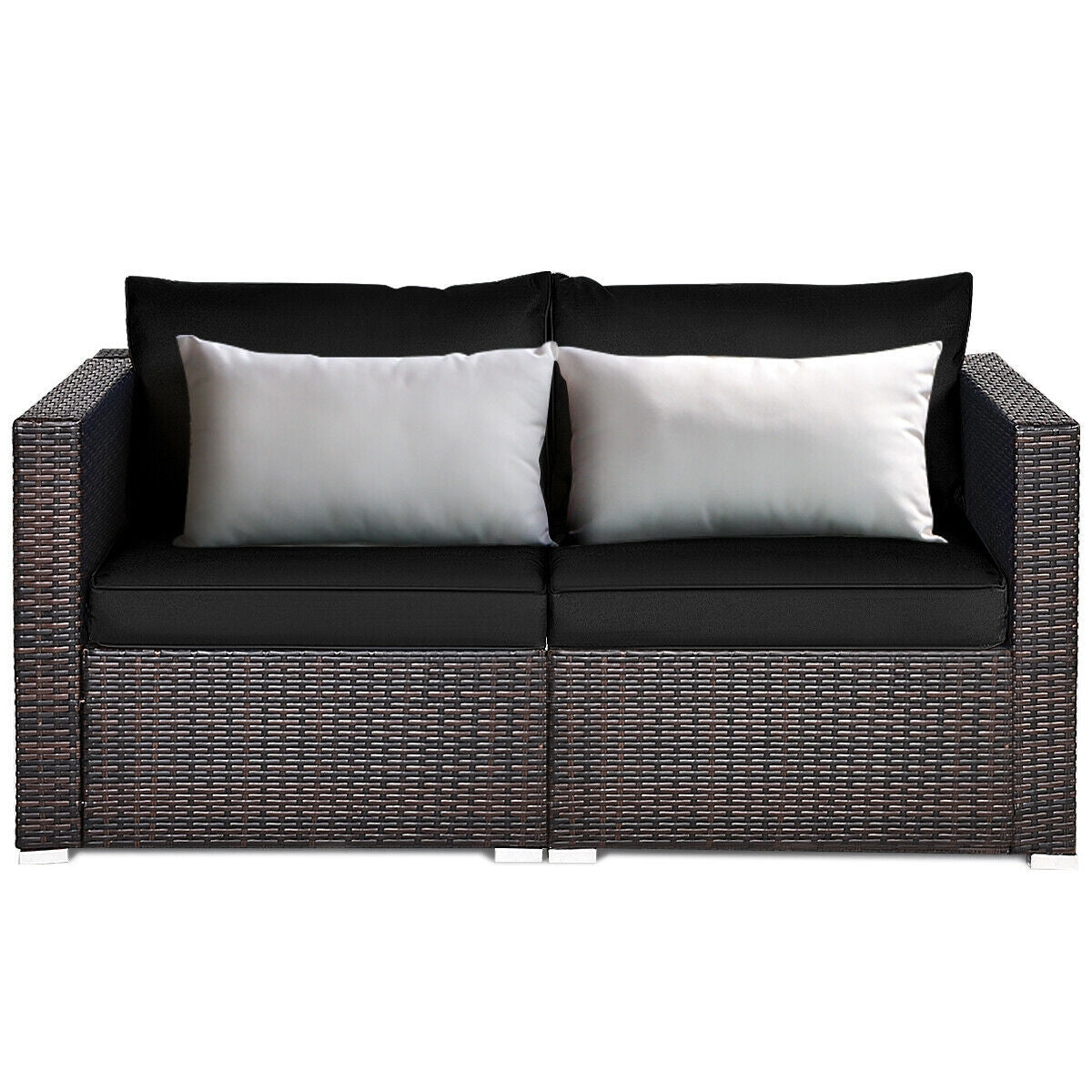 2 Pieces Patio Rattan Sectional Conversation Sofa Set, Black Outdoor Sectionals Black  at Gallery Canada