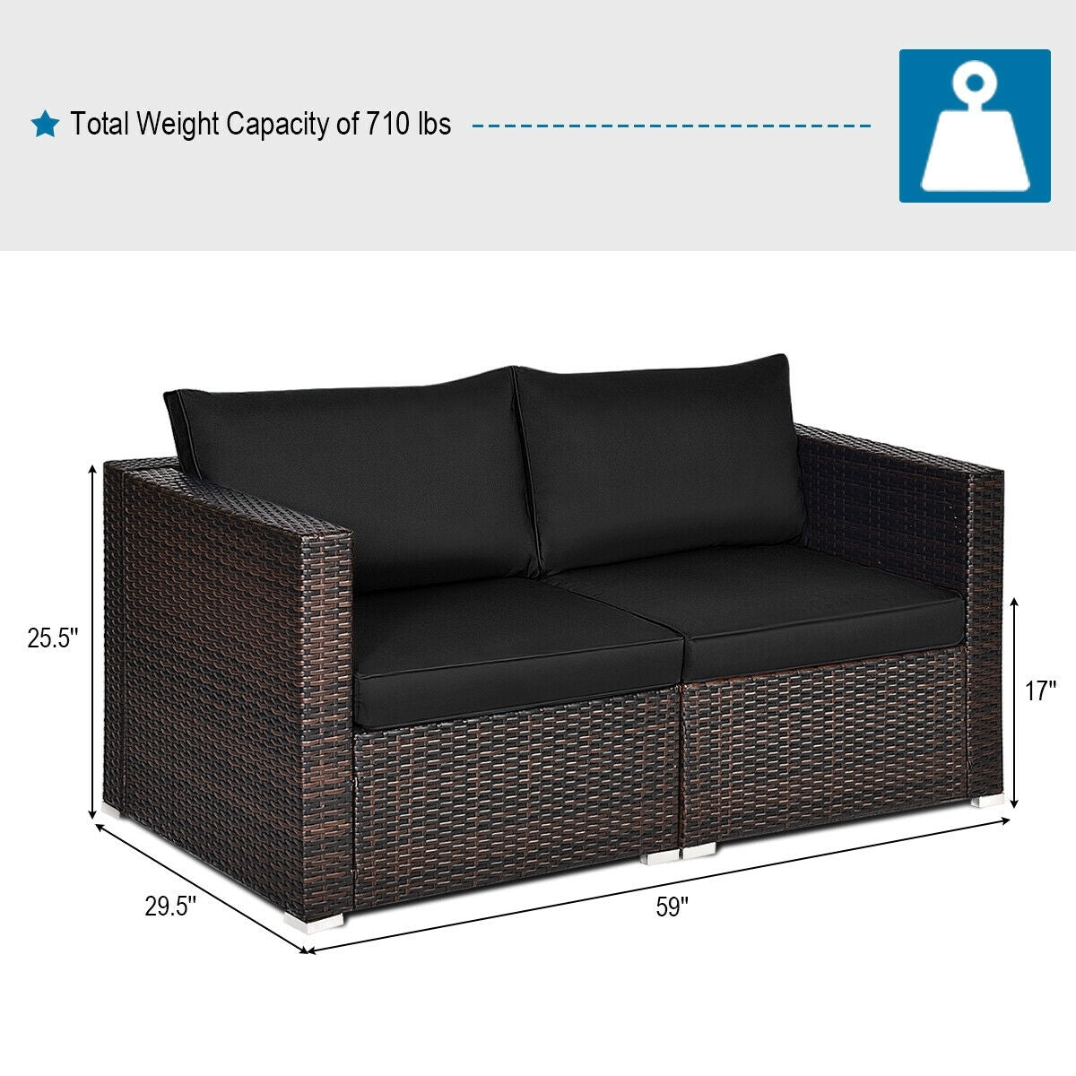 2 Pieces Patio Rattan Sectional Conversation Sofa Set, Black Outdoor Sectionals   at Gallery Canada