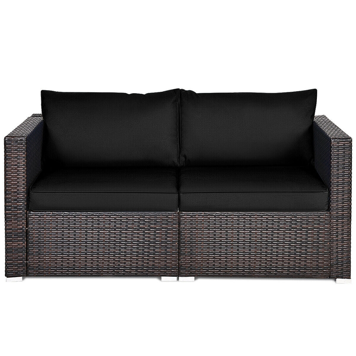 2 Pieces Patio Rattan Sectional Conversation Sofa Set, Black Outdoor Sectionals   at Gallery Canada