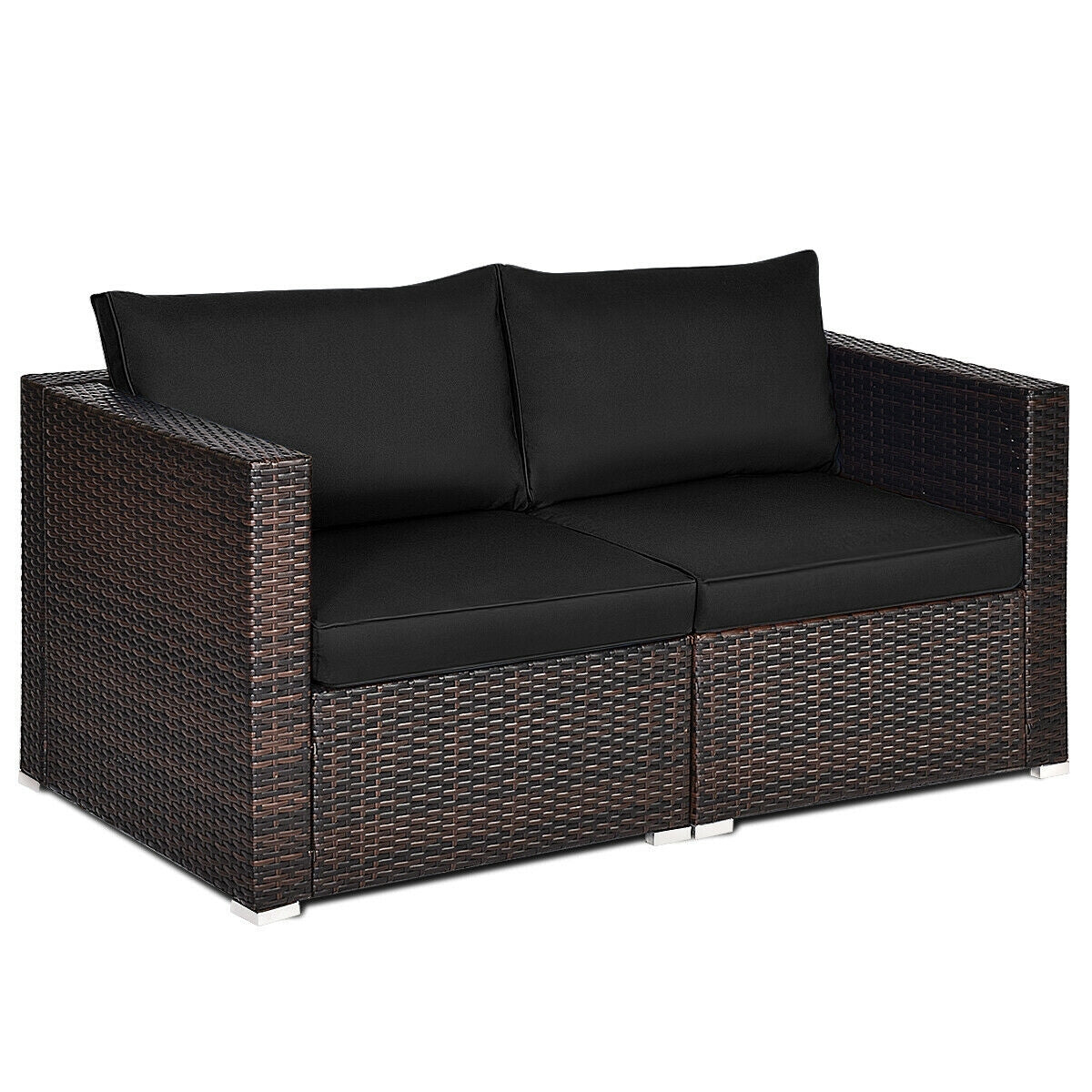 2 Pieces Patio Rattan Sectional Conversation Sofa Set, Black Outdoor Sectionals   at Gallery Canada