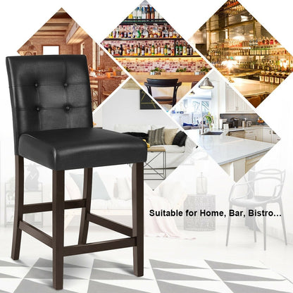 Set of 2 PVC Leather Bar Stools with Solid Wood Legs, Black Bar Stools   at Gallery Canada