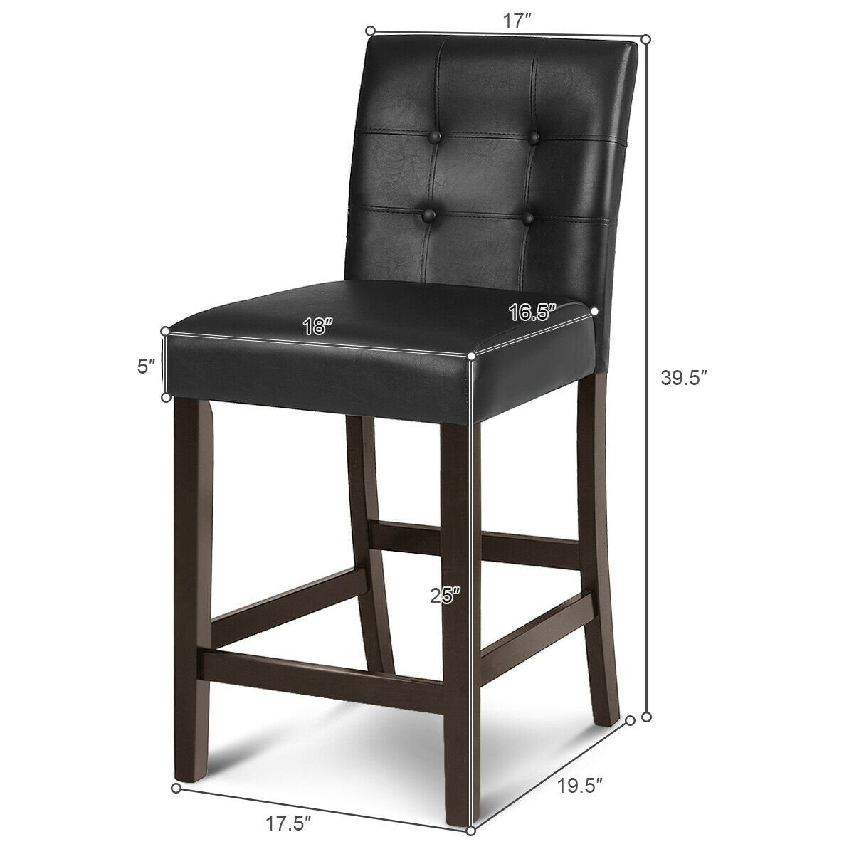 Set of 2 PVC Leather Bar Stools with Solid Wood Legs, Black Bar Stools   at Gallery Canada