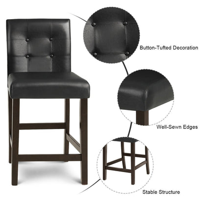 Set of 2 PVC Leather Bar Stools with Solid Wood Legs, Black Bar Stools   at Gallery Canada