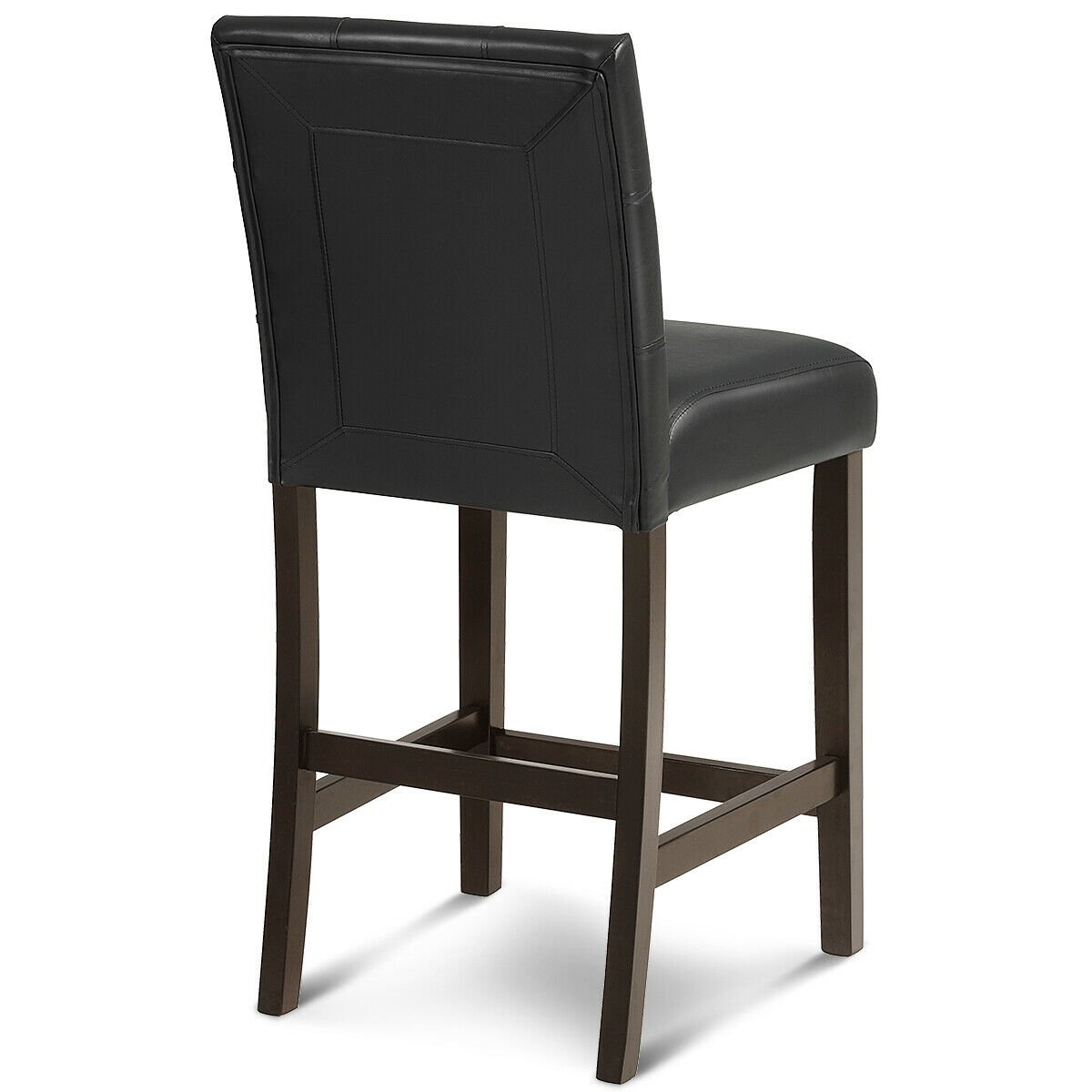 Set of 2 PVC Leather Bar Stools with Solid Wood Legs, Black Bar Stools   at Gallery Canada