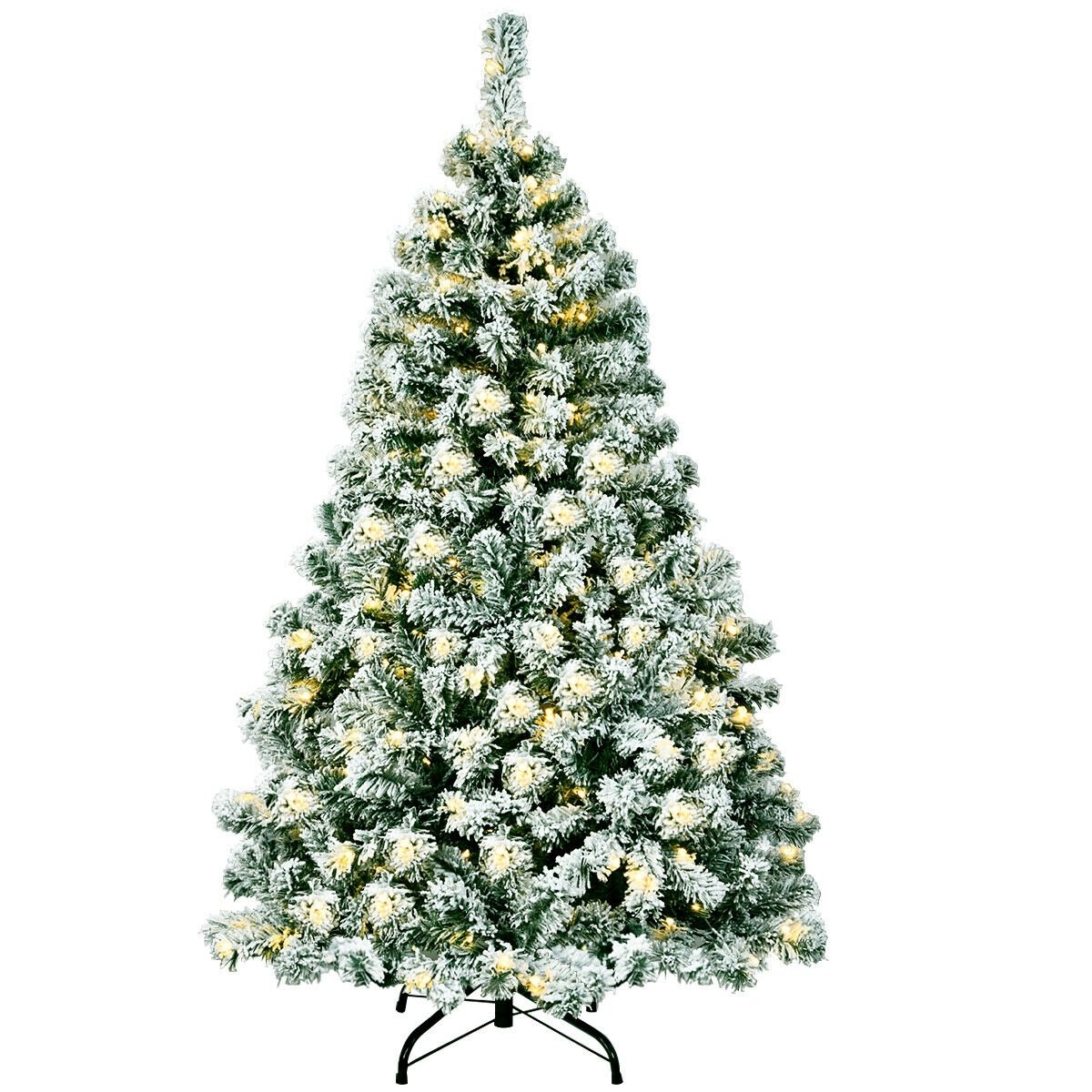 4.5 Feet Pre-Lit Premium Snow Flocked Hinged Artificial Christmas Tree, Green Christmas Tree   at Gallery Canada