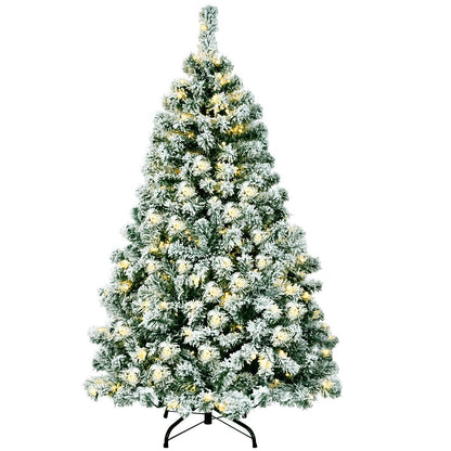 4.5 Feet Pre-Lit Premium Snow Flocked Hinged Artificial Christmas Tree, Green Christmas Tree   at Gallery Canada