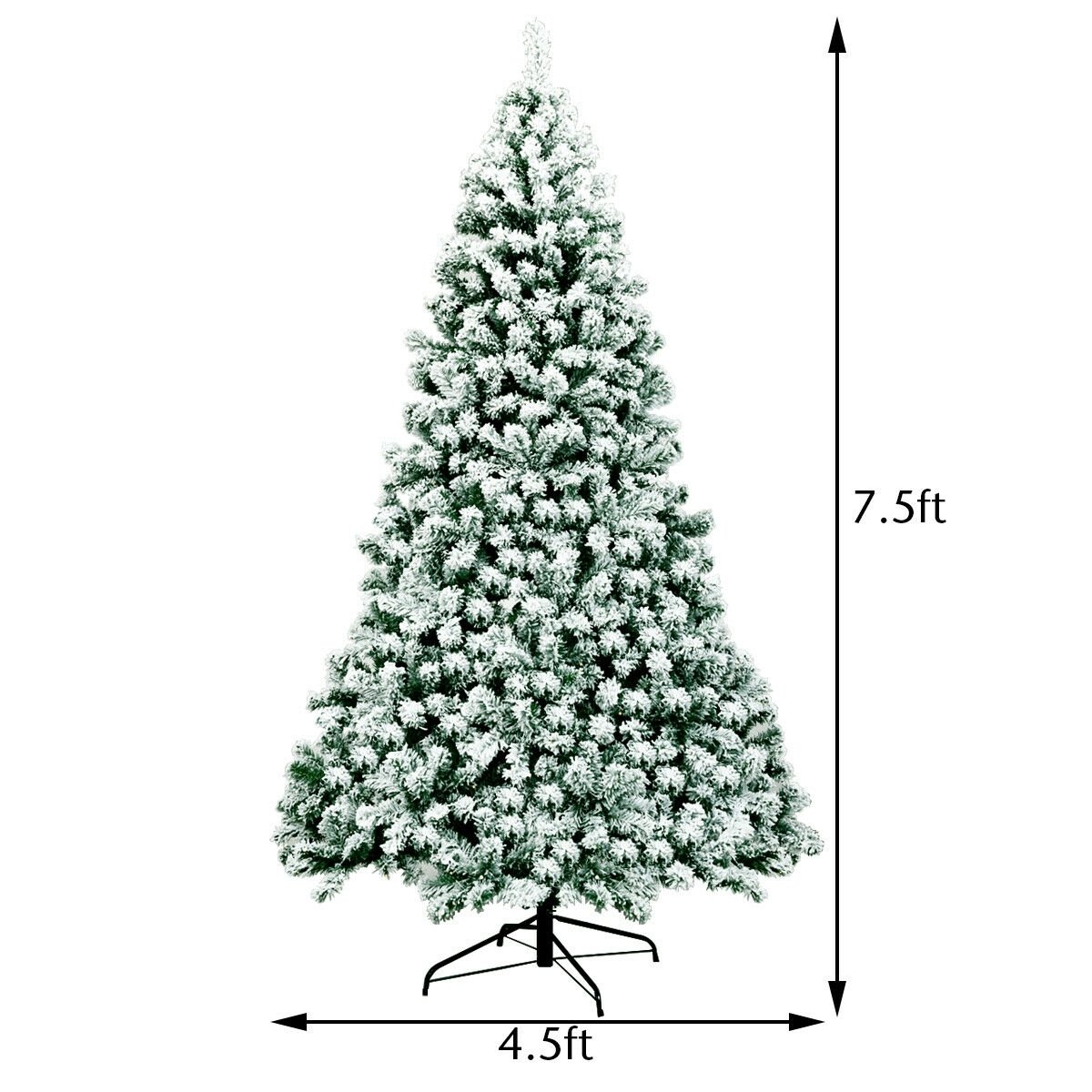 7.5 Feet Pre-Lit Premium Snow Flocked Hinged Artificial Christmas Tree with 550 Lights, Green Christmas Tree   at Gallery Canada