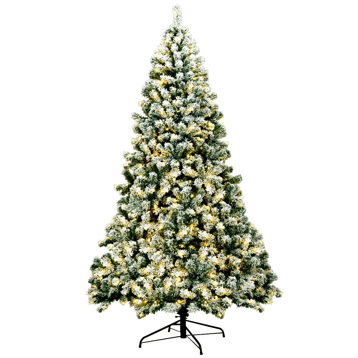 7.5 Feet Pre-Lit Premium Snow Flocked Hinged Artificial Christmas Tree with 550 Lights, Green Christmas Tree   at Gallery Canada