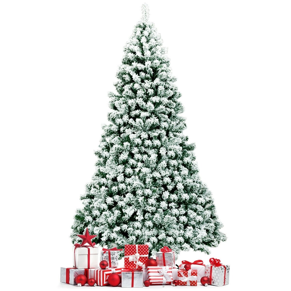 7.5 Feet Pre-Lit Premium Snow Flocked Hinged Artificial Christmas Tree with 550 Lights, Green Christmas Tree   at Gallery Canada