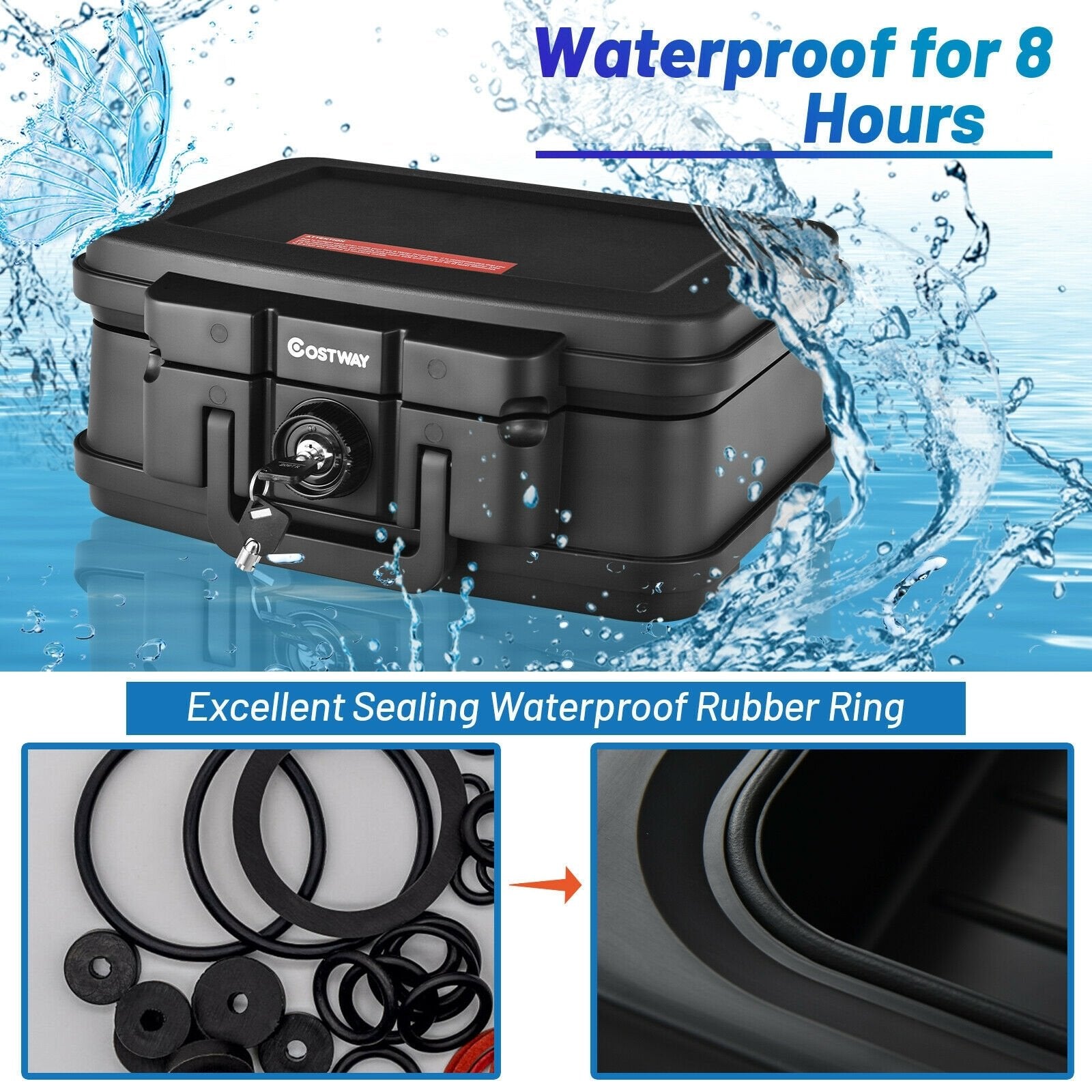 Fireproof Waterproof 30 Minute Safe Box with Lock and Handle-15.5 x 13 x 7 inches, Black Safe Box   at Gallery Canada