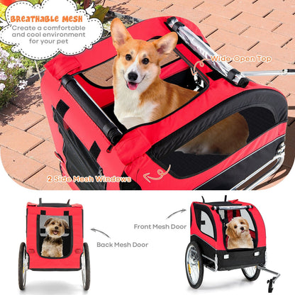 Dog Bike Trailer Foldable Pet Cart with 3 Entrances for Travel, Red Dog Supplies   at Gallery Canada