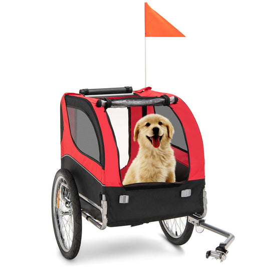 Dog Bike Trailer Foldable Pet Cart with 3 Entrances for Travel, Red - Gallery Canada