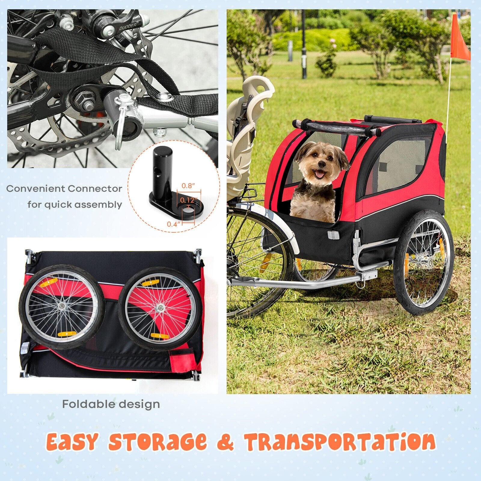 Dog Bike Trailer Foldable Pet Cart with 3 Entrances for Travel, Red Dog Supplies   at Gallery Canada