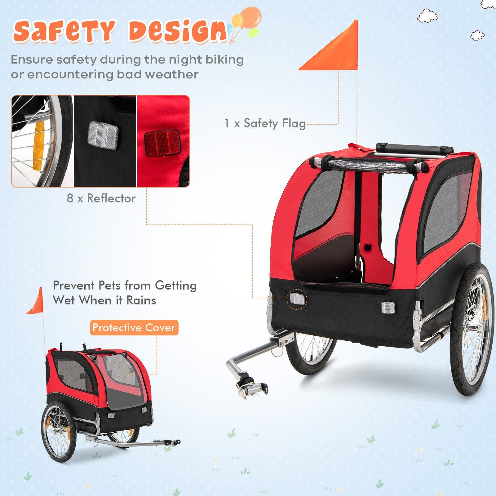 Dog Bike Trailer Foldable Pet Cart with 3 Entrances for Travel, Red Dog Supplies   at Gallery Canada