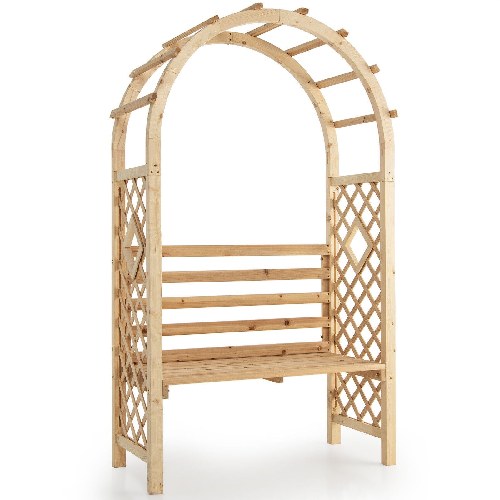 Wooden Garden Bench Arch Pergola Outdoor Arbor, Natural Outdoor Decor at Gallery Canada