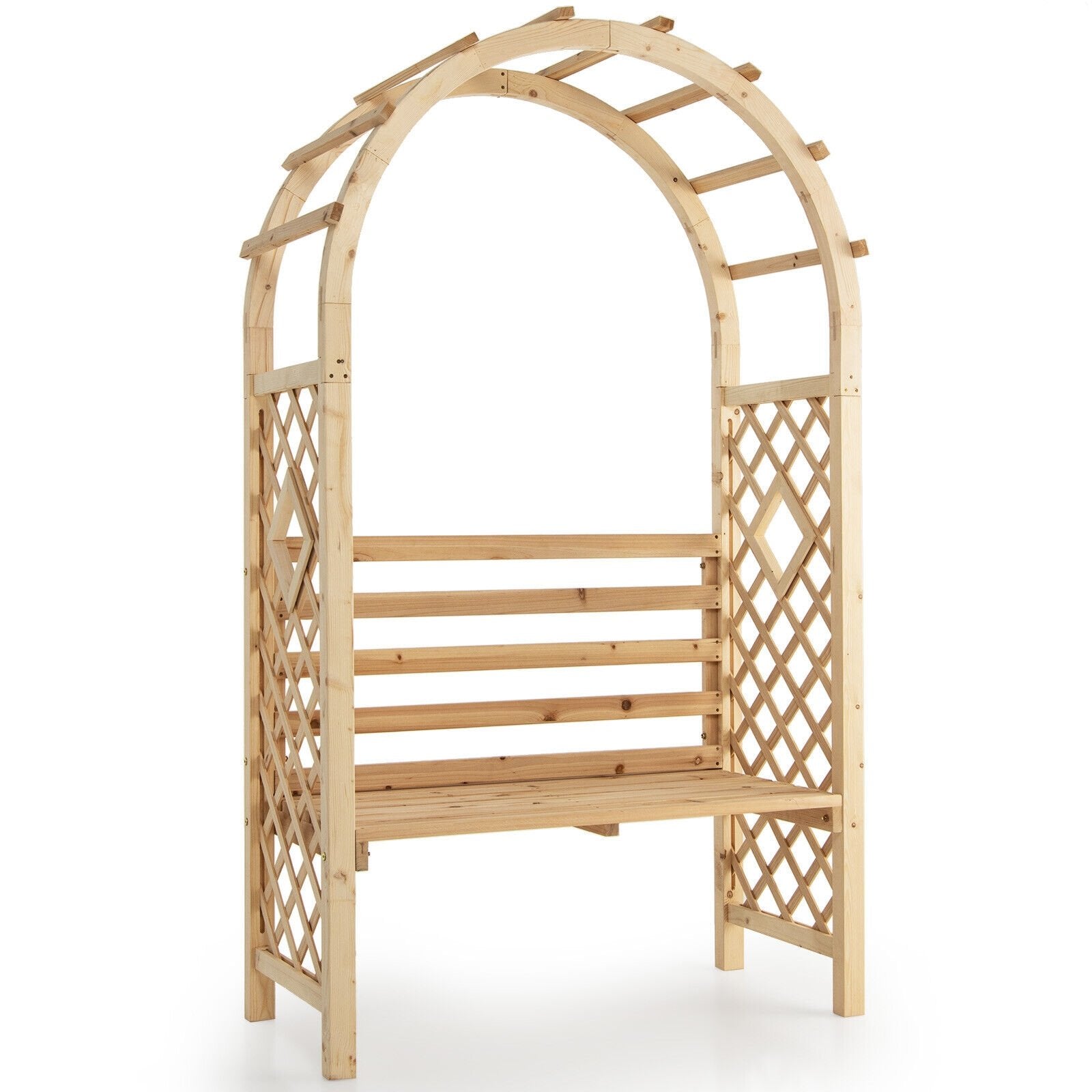 Wooden Garden Bench Arch Pergola Outdoor Arbor, Natural Outdoor Decor   at Gallery Canada