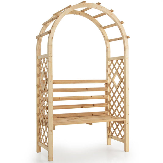 Wooden Garden Bench Arch Pergola Outdoor Arbor, Natural Outdoor Decor   at Gallery Canada