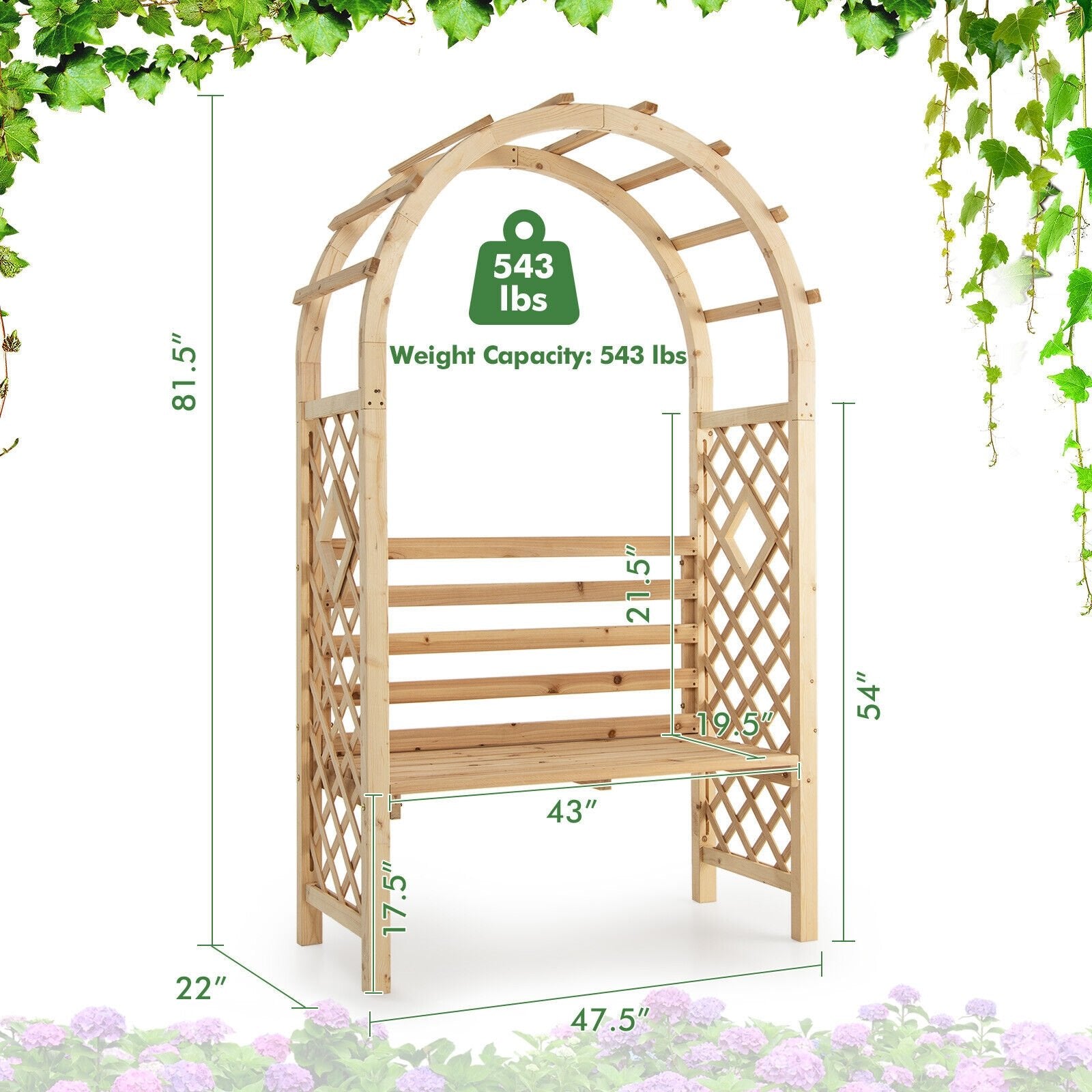 Wooden Garden Bench Arch Pergola Outdoor Arbor, Natural Outdoor Decor   at Gallery Canada