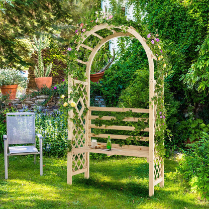 Wooden Garden Bench Arch Pergola Outdoor Arbor, Natural Outdoor Decor   at Gallery Canada