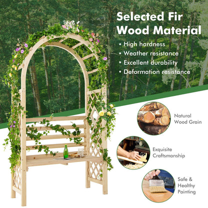 Wooden Garden Bench Arch Pergola Outdoor Arbor, Natural Outdoor Decor   at Gallery Canada