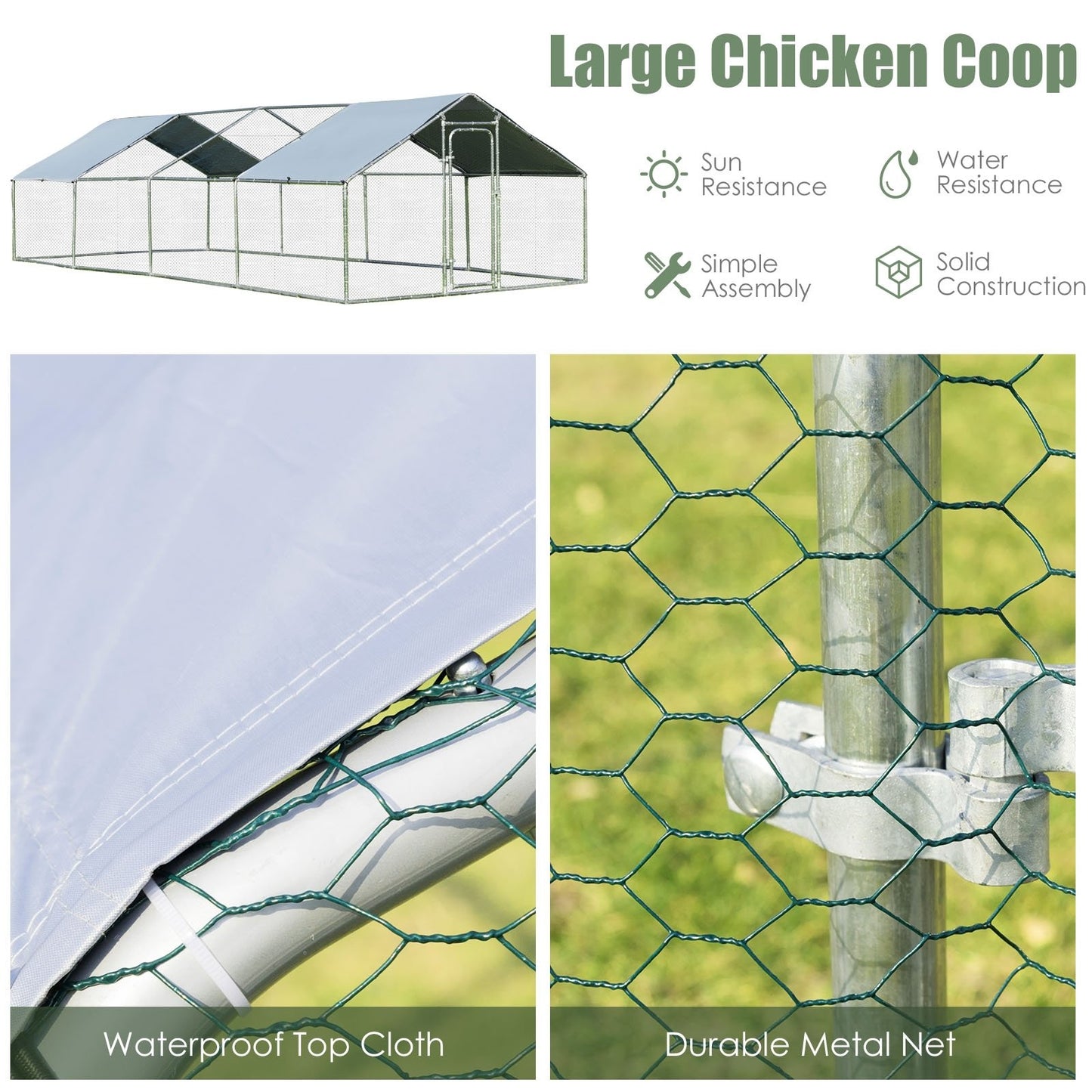 Large Walk In Chicken Coop with Roof Cover Backyard, Gray - Gallery Canada
